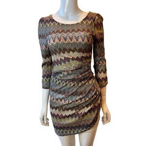 Akira Chicago Womens Geometric Bodycon Dress Side Ruched Knot Back Hole Gray S